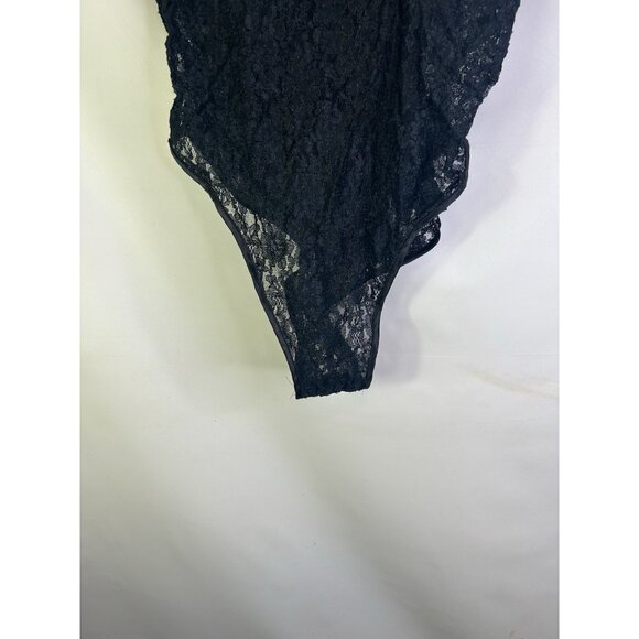 Vintage 80s Black Lace Snap Sheer Teddy Lingerie Body Suit - Picture 4 of 7